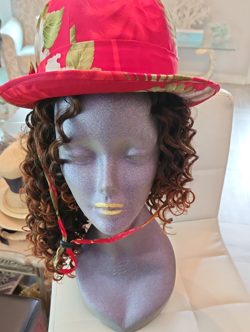 Floral Pink Hat with Chin Strap